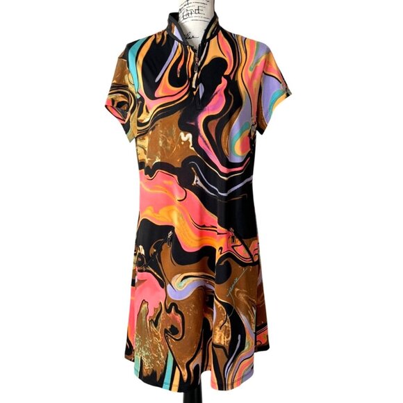 jamie sadock Dresses & Skirts - Jamie Sadock Womens Dress 1/4 Zip Swirl Print Artsy Golf Short Sleeve Size L